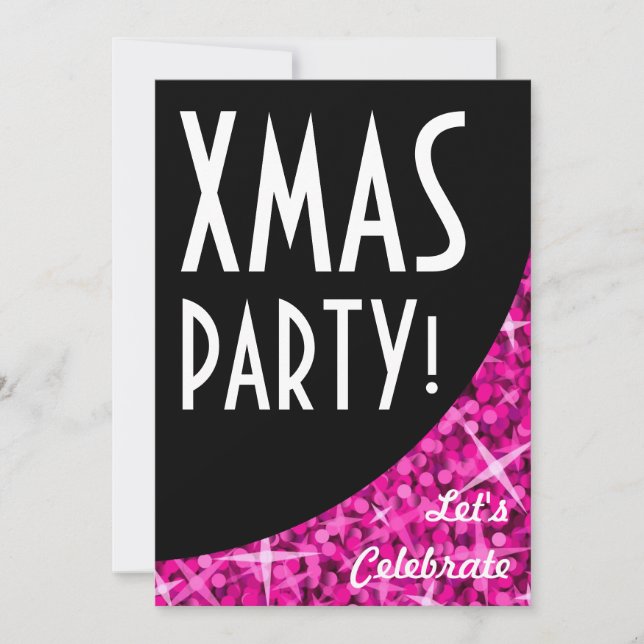 Invitación de la curva negra rosa de Glitz "Fiesta (Anverso)