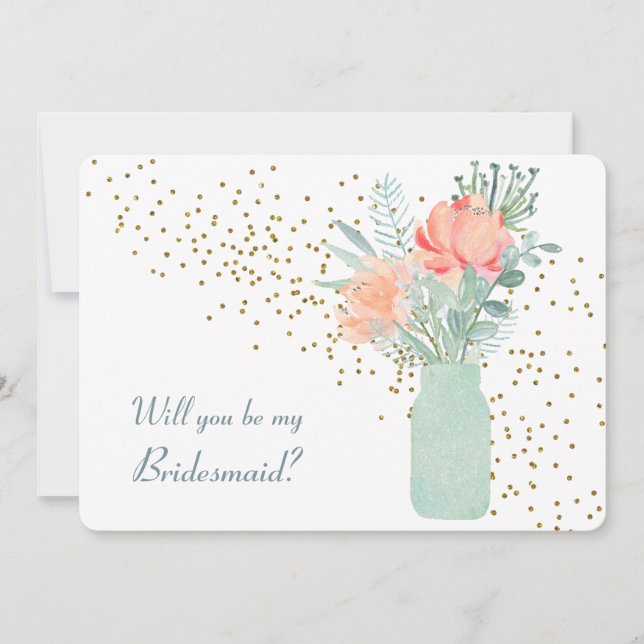 Invitación de la dama de honor floral Mason Jar Fl (Anverso)