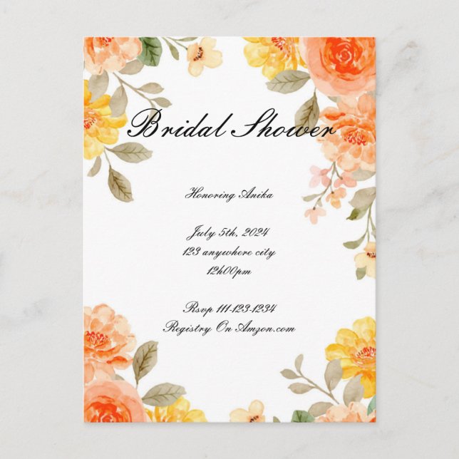 INVITACIÓN DE LA DUCHA BRIDAL BOTÁNICA FLORAL DEL  (Anverso)