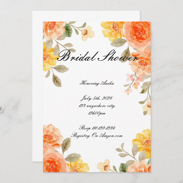 INVITACIÓN DE LA DUCHA BRIDAL BOTÁNICA FLORAL DEL  (Anverso / Reverso)