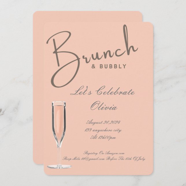 INVITACIÓN DE LA DUCHA BRIDAL BRUNCH Y BUBBLY (Anverso / Reverso)