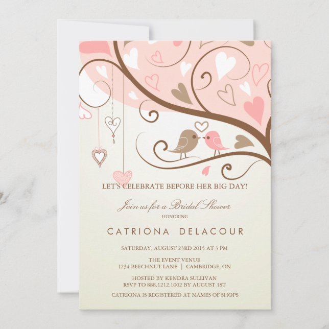 INVITACIÓN DE LA DUCHA BRIDAL DE AVES SHABBY CHIC  (Anverso)