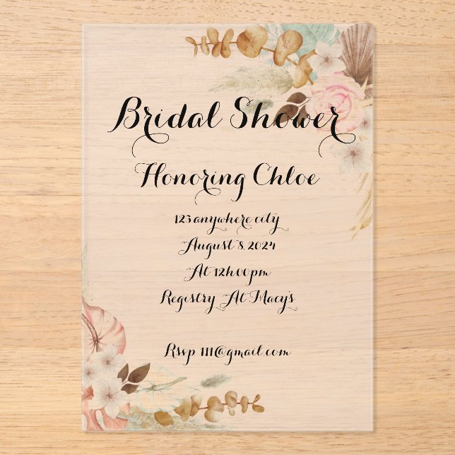 INVITACIÓN DE LA DUCHA BRIDAL DE BOHO (Anverso)