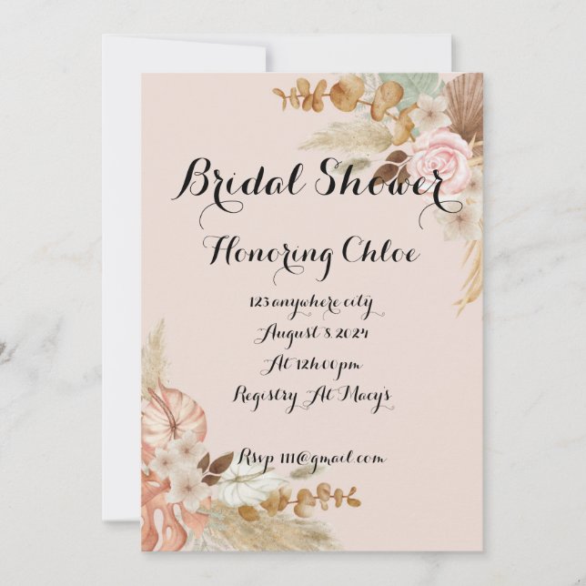 INVITACIÓN DE LA DUCHA BRIDAL DE BOHO (Anverso)
