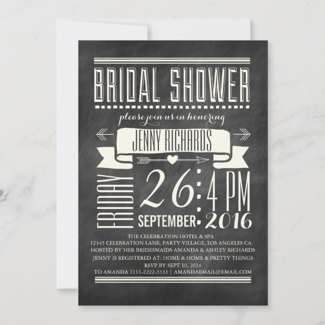 INVITACIÓN DE LA DUCHA BRIDAL DE CHALKBOARD MODERN (Anverso)