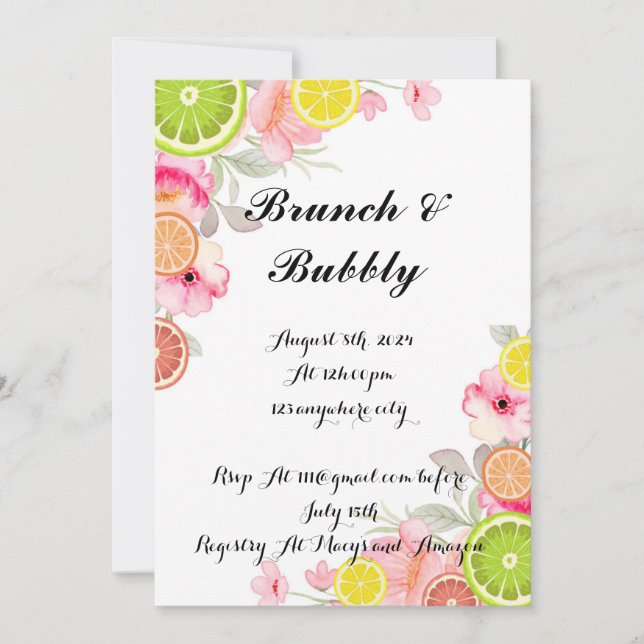 INVITACIÓN DE LA DUCHA BRIDAL DE CITRUS (Anverso)