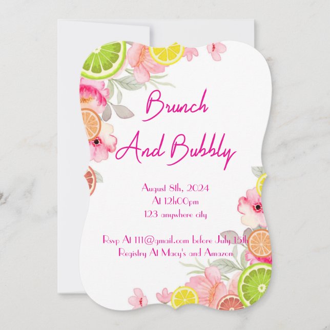 INVITACIÓN DE LA DUCHA BRIDAL DE CITRUS (Anverso)