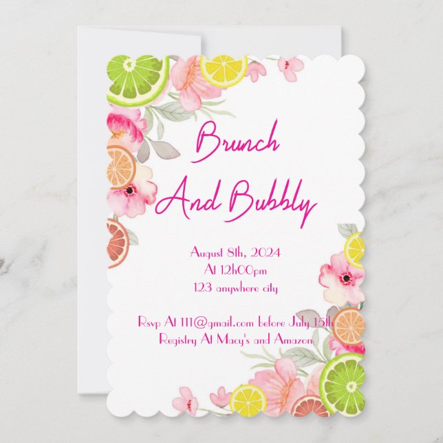 INVITACIÓN DE LA DUCHA BRIDAL DE CITRUS (Anverso)