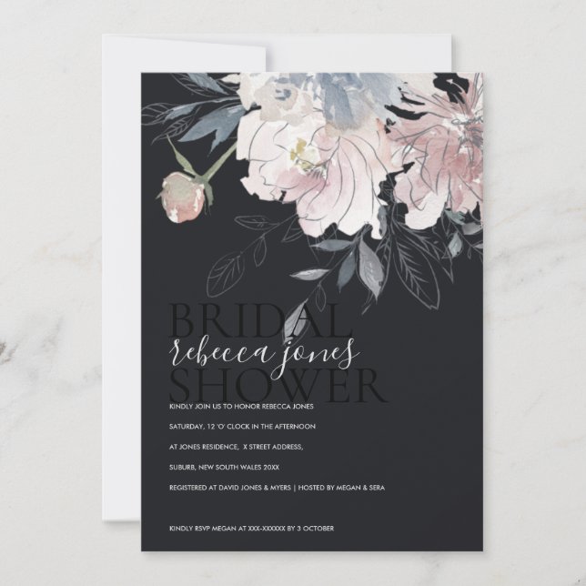 INVITACIÓN DE LA DUCHA BRIDAL DE LA FLORAL DE LA F (Anverso)