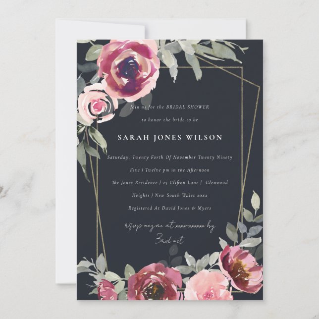 INVITACIÓN DE LA DUCHA BRIDAL DE LA FLORAL ROJA NE (Anverso)