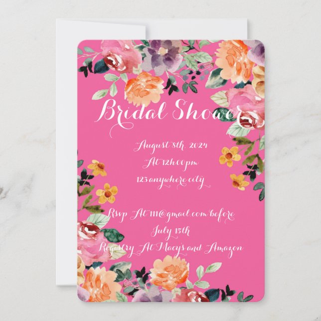 INVITACIÓN DE LA DUCHA BRIDAL DE LA FLORAL ROSA (Anverso)