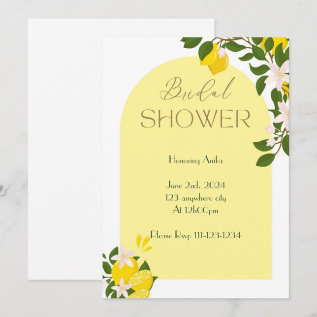 INVITACIÓN DE LA DUCHA BRIDAL DE LIMONCELLO (Anverso / Reverso)