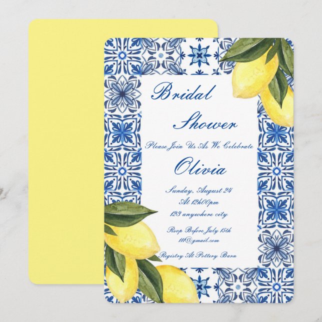 INVITACIÓN DE LA DUCHA BRIDAL DE LIMONCELLO (Anverso / Reverso)