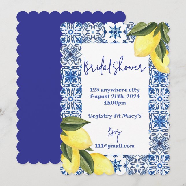 INVITACIÓN DE LA DUCHA BRIDAL DE LIMONCELLO (Anverso / Reverso)