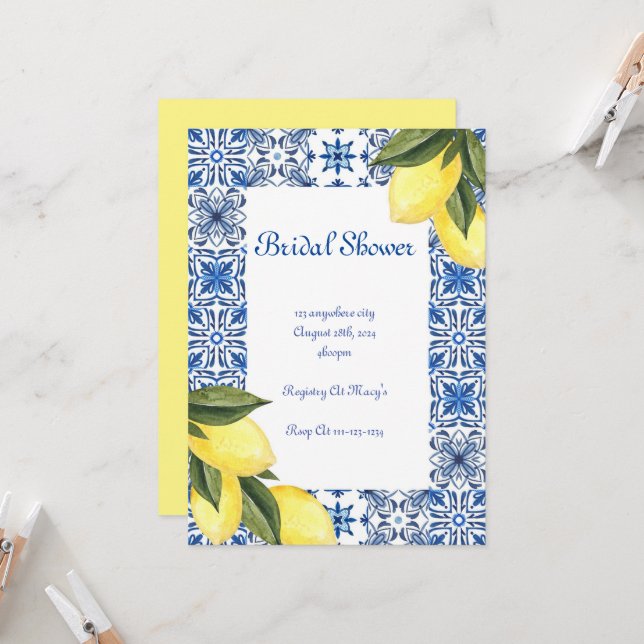 INVITACIÓN DE LA DUCHA BRIDAL DE LIMONCELLO (Anverso/Reverso In Situ)