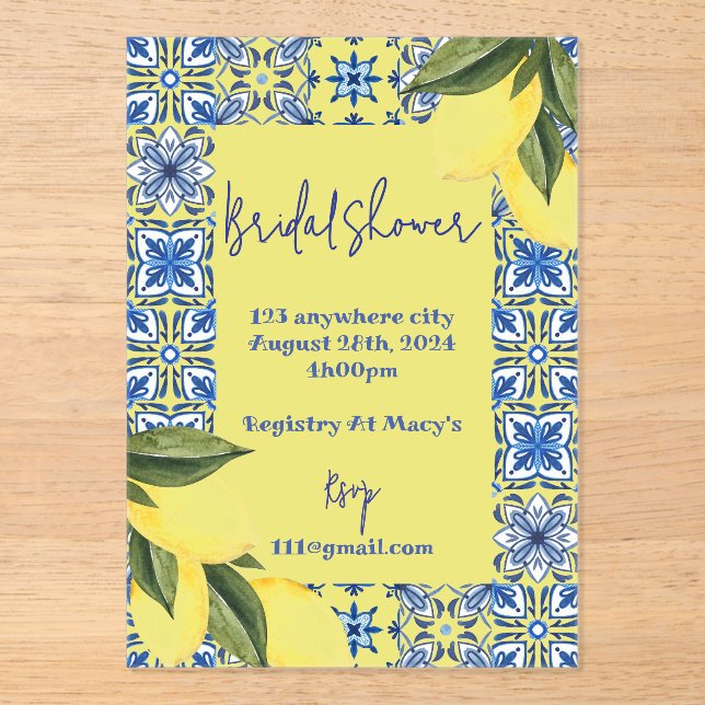 INVITACIÓN DE LA DUCHA BRIDAL DE LIMONCELLO (Anverso)