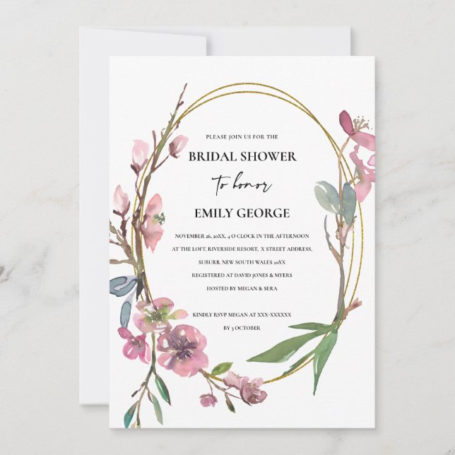 INVITACIÓN DE LA DUCHA BRIDAL FLORAL DE BLOSSOM DE (Anverso)