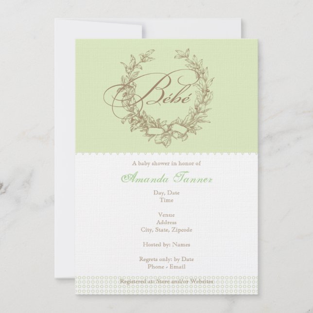 Invitación de la ducha de Bebe del francés - verde (Anverso)