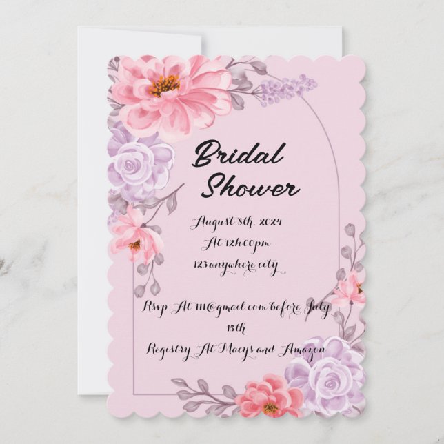 INVITACIÓN DE LA DUCHA DE BRIDAL ROSA (Anverso)