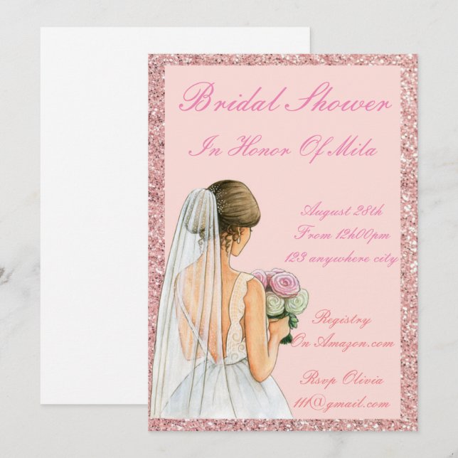 INVITACIÓN DE LA DUCHA DE BRIDAL ROSA (Anverso / Reverso)