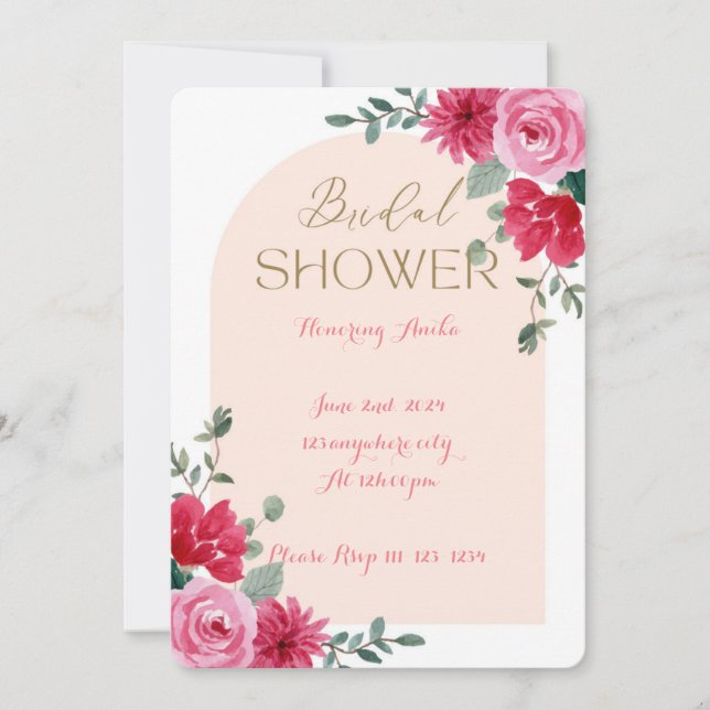 INVITACIÓN DE LA DUCHA DE BRIDAL ROSA (Anverso)
