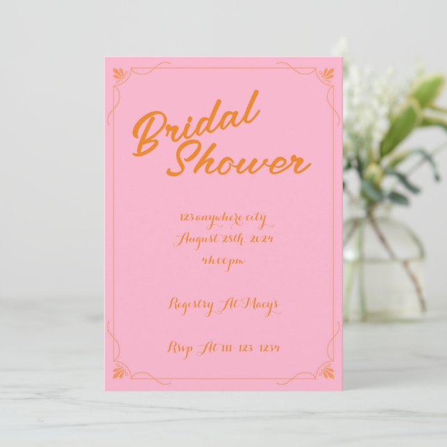 INVITACIÓN DE LA DUCHA DE BRIDAL ROSA (Anverso de pie)