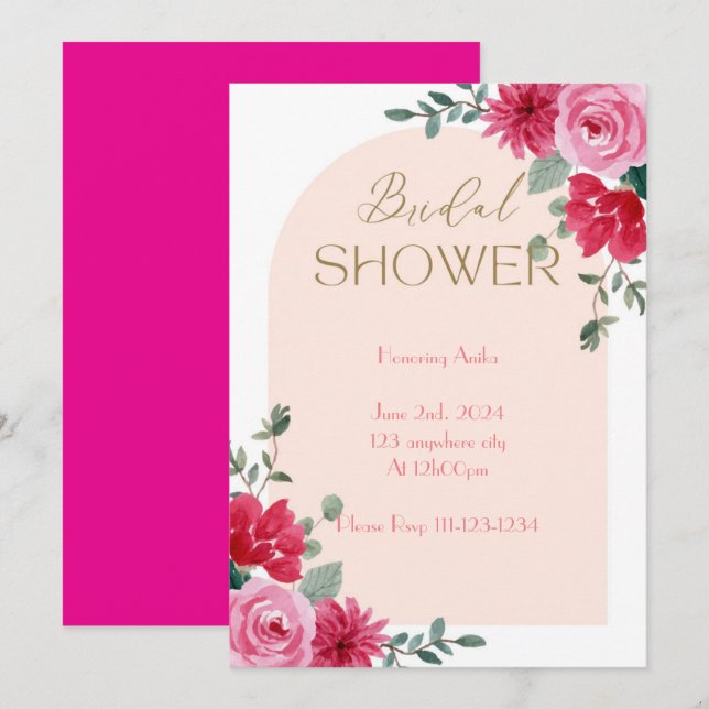 INVITACIÓN DE LA DUCHA DE BRIDAL ROSA (Anverso / Reverso)