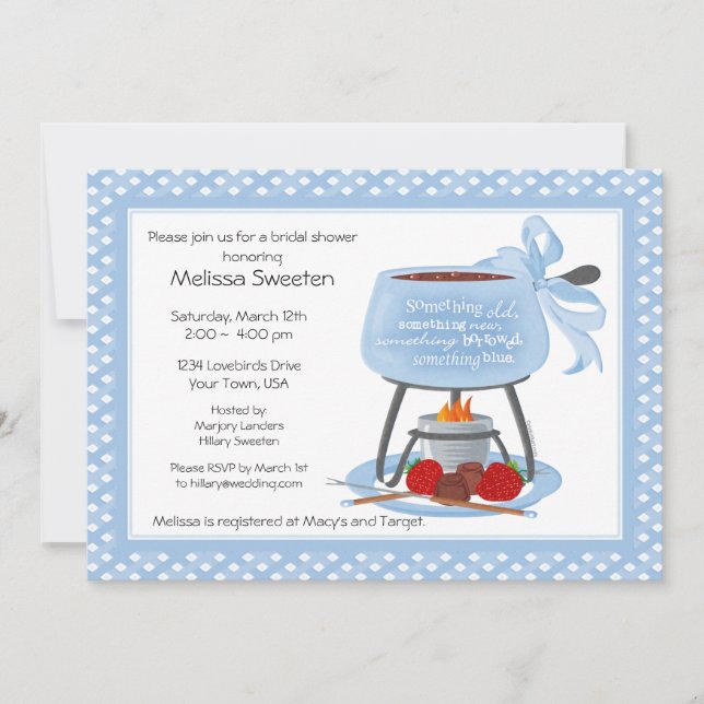Invitación de la ducha de la boda de la "fondue" (Anverso)