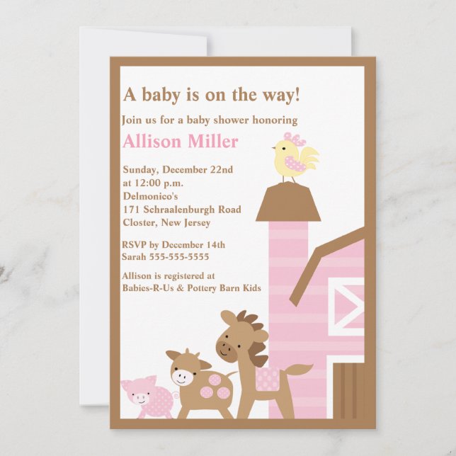 Invitación de la ducha de la niña de los animales (Anverso)