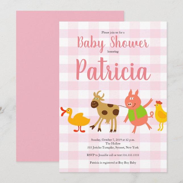Invitación de la ducha de la niña del animal del (Anverso / Reverso)
