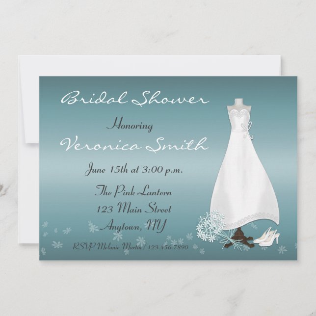 Invitación de la ducha de la turquesa del vestido (Anverso)