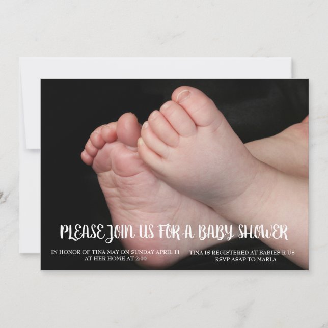Invitación de la ducha de los pies del bebé (Anverso)