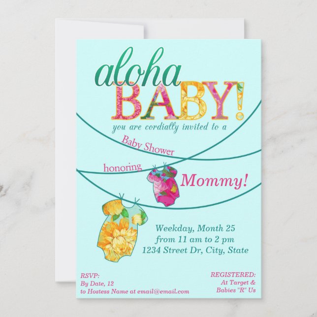 Invitación de la ducha de Onsie Luau de la camisa (Anverso)