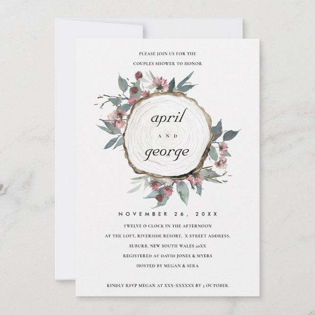 INVITACIÓN DE LA DUCHA DE PAREJAS FLORALES RÚSTICA (Anverso)