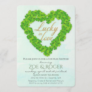 Invitación de la ducha de parejas trébol afortunad