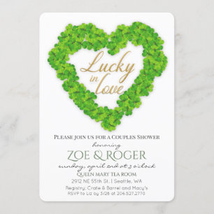 Invitación de la ducha de parejas trébol afortunad