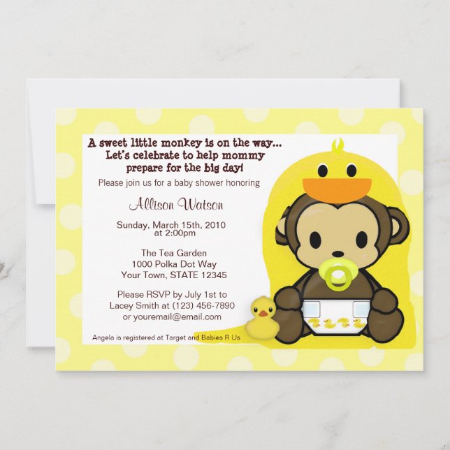 Invitación de la ducha del baño de Duckie del bebé (Anverso)
