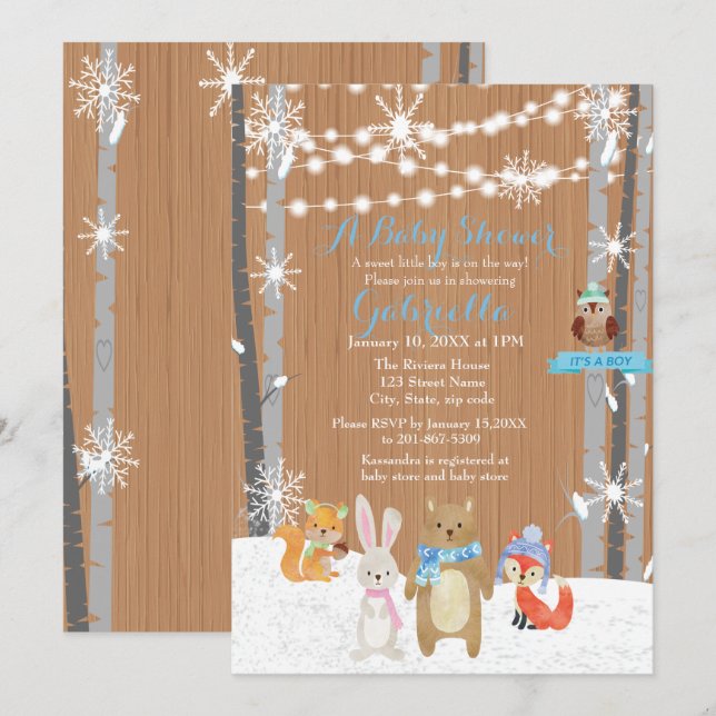Invitación de la ducha del bebé del bosque del (Anverso / Reverso)
