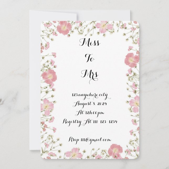 INVITACIÓN DE LA DUCHA DEL BRIDAL DE PINO DE FLORE (Anverso)