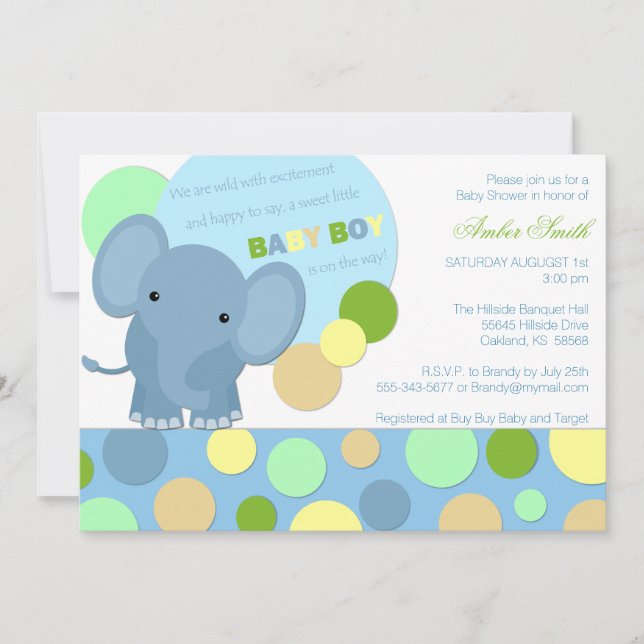 Invitación de la ducha del elefante del bebé (Anverso)