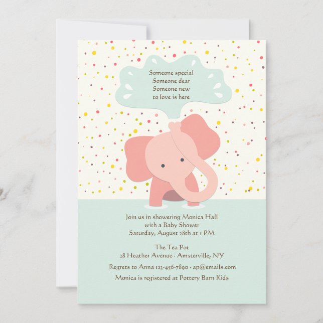 Invitación de la ducha del elefante del bebé (Anverso)