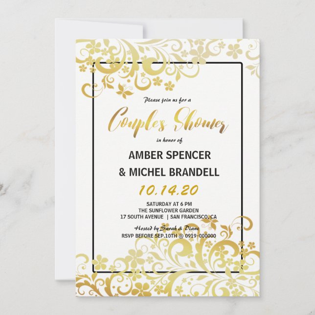 Invitación de la ducha del par floral Flourishing (Anverso)