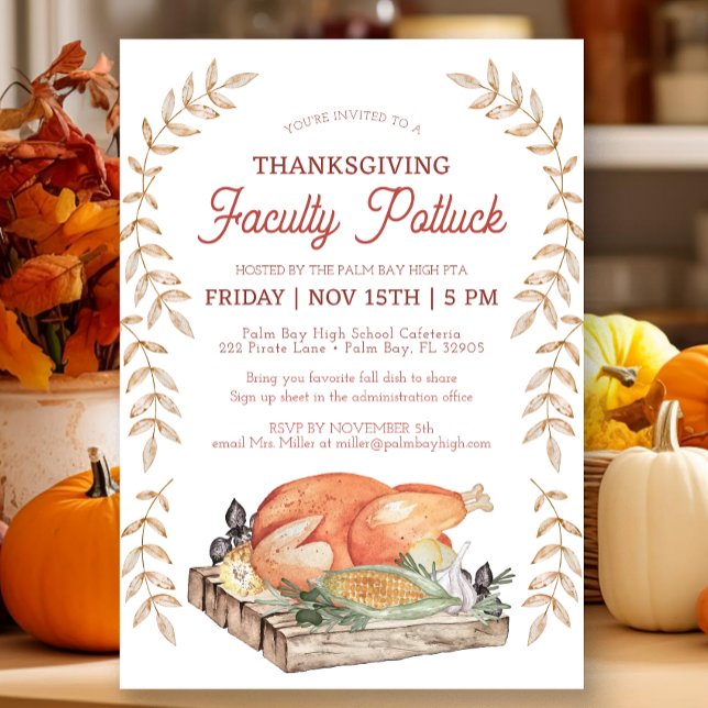 Invitación de la Facultad de Acción de Gracias Pot (Faculty Potluck Thanksgiving Invitation)