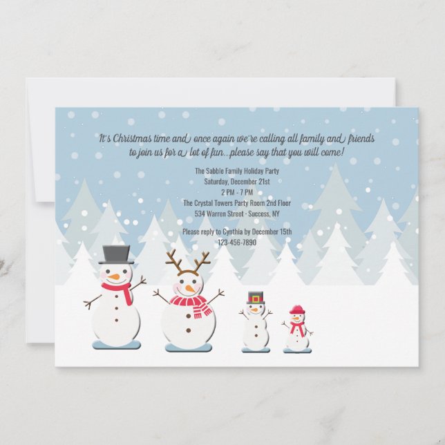 Invitación de la Familia de Muñeco de Nieve (Anverso)