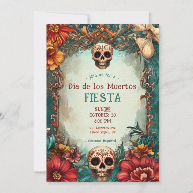 Invitación de la fiesta 💀 🎉 acuarela Día de Muer (Anverso)