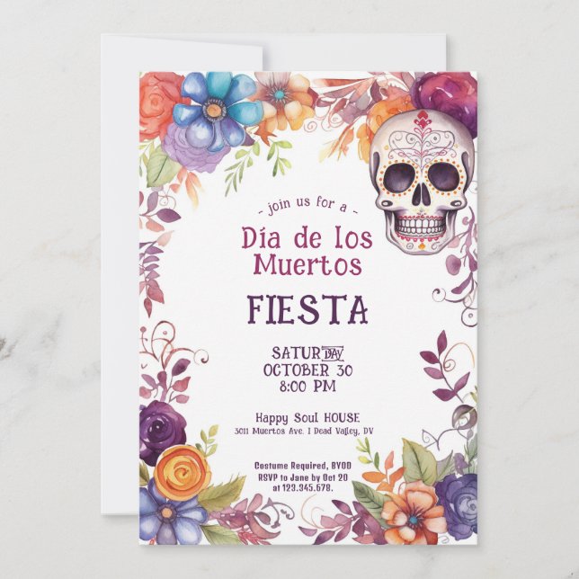 Invitación de la fiesta 💀 🎉 acuarela Día de Muer (Anverso)