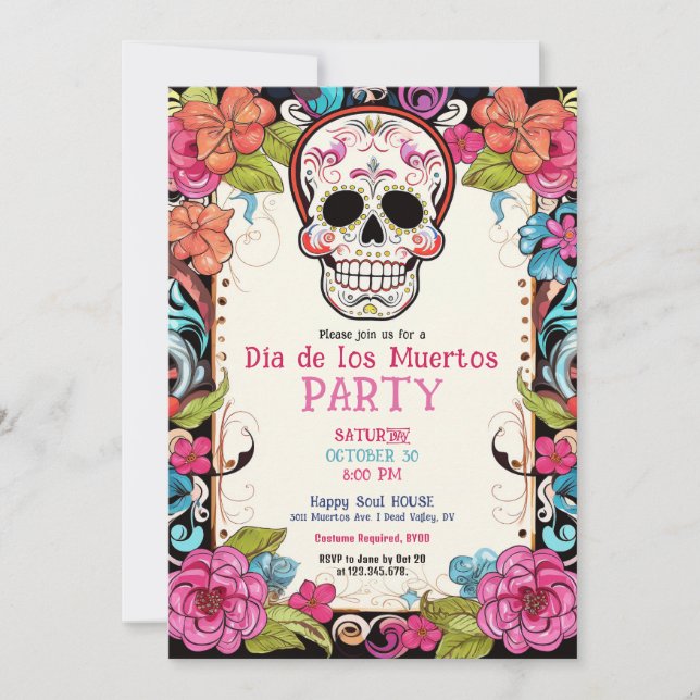 Invitación de la fiesta 💀 🎉 acuarela Día de Muer (Anverso)