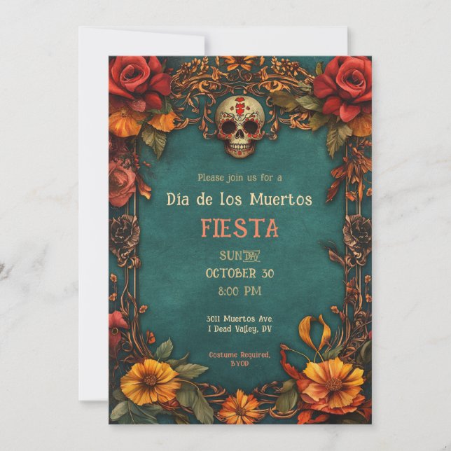 Invitación de la fiesta 💀 🎉 acuarela Día de Muer (Anverso)