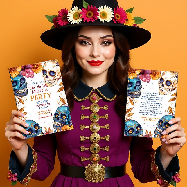 Invitación de la fiesta 💀 acuarela Día de Muertos (💀 Watercolor Día de Muertos Party Invitation)