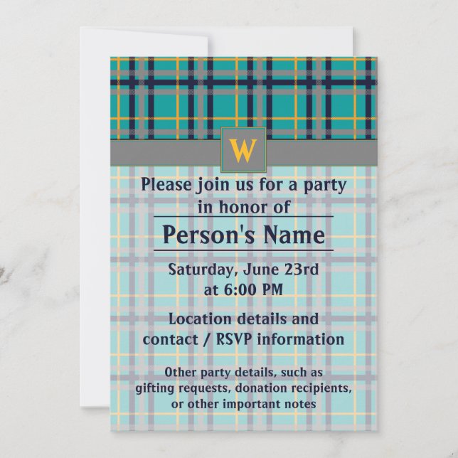 Invitación de la fiesta azul y Naranja (Anverso)